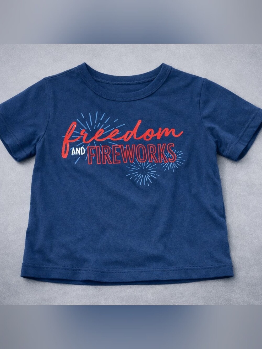 Celebrate It Navy Short Sleeve Tee with Red and Light Blue Graphic
